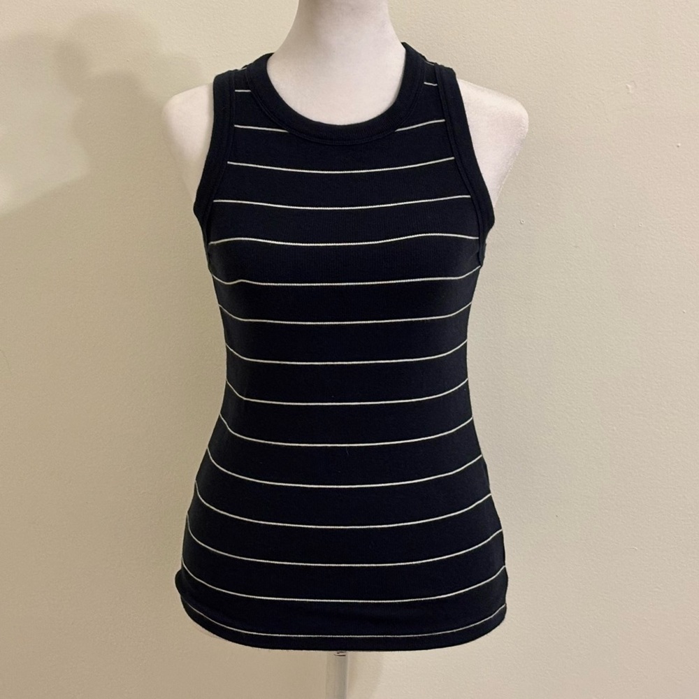 Banana Republic Navy with White Stripes Ribbed Modal Racerback Tank Top Size S